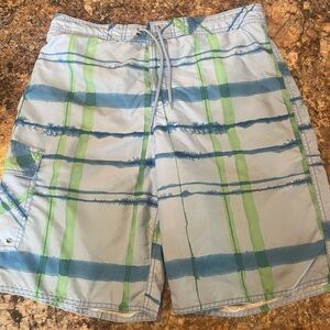 Men's Blue and Green Plaid Swim Shorts